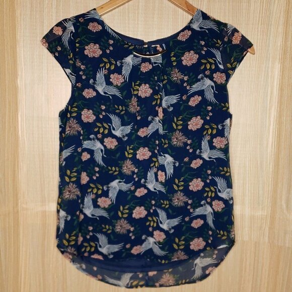 Lily White Womens Bird Print Sleeveless Blouse Med - Picture 1 of 8